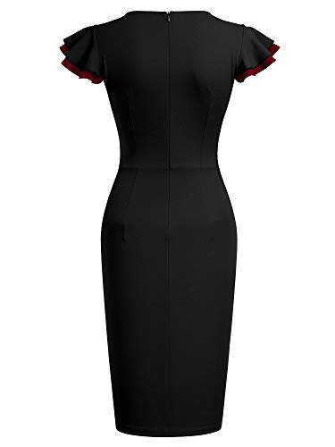 Miusol Women's Vintage Deep-V Neck Navy Style Party Pencil Dress (Large, Black) #TOP4