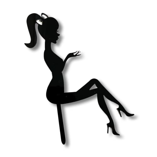 Craft Cart Acrylic Cake Topper Sitting Girl Lady Figure Black Silhouette Birthday Party Decoration