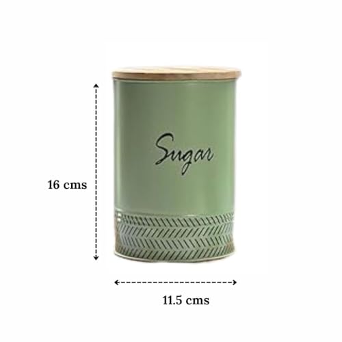 Image of JISCOVERY Airtight Tea & Sugar Container Set of 2| Metal Storage Canister with Wooden Lid for Kitchen| Storage Box for Kitchen Counter Top| 1300 ML| Green