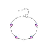 Rainbow Moonstone Bracelets for Women Sterling Silver Adjustable Moonstone Bracelet with Bead Colore