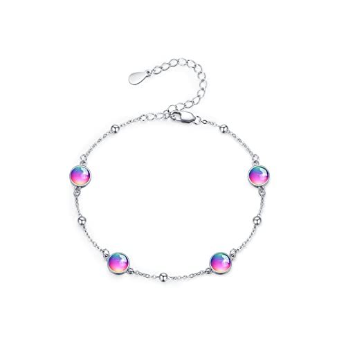 Rainbow Moonstone Bracelets For Women Sterling Silver Adjustable Moonstone Bracelet With Bead Colored Crystal Anklet Bracelets Jewelry Gifts For Girls Mom Mother's Day #TOP10