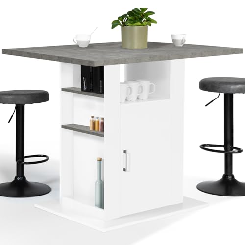 IDMarket - Ilot Central UGO 110 cm Plateau Effet béton et Blanc avec rangements