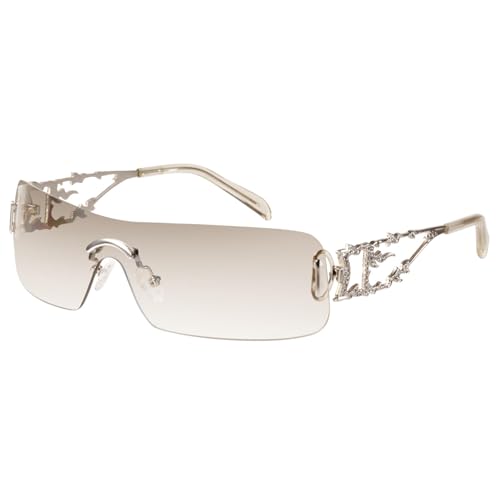mosanana Y2K Rhinestone Flame Rectangle Sunglasses for Women with Bling Glitter MS52350