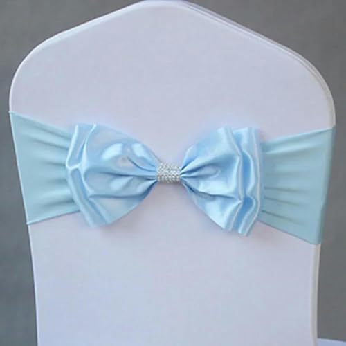 LPUKOI 10 Stück 50 Stück Elastisches Stuhlschärpenband mit Satinschleife Partydekoration Stretch-Stuhlschärpenband Knoten 13 * 35 cm-Himmelblau-50 Stück