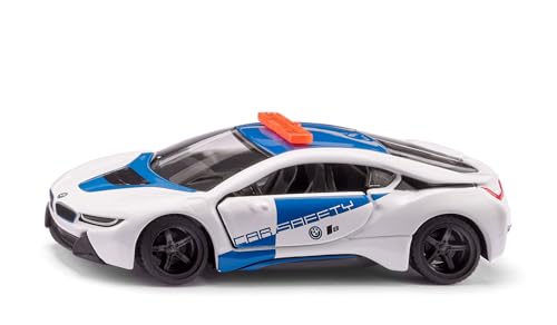 SIKU 2319 BMW i8 Safety Car, 1:50, avec Portes ouvrantes, pneus Amovibles, carrosserie en métal, Bleu-Blanc, Voiture de Course Jouet pour Les Fans de Sport Automobile
