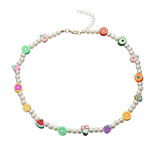 Xijin Handmade Beaded Fruit Pearl Necklace For Women Girls Cute Colorful Beads Choker Necklace #TOP14
