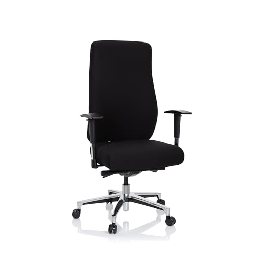 hjh OFFICE 702312 Profi Bürostuhl FORCOM Stoff Schwarz Drehstuhl gepolstert, breite Sitzfläche, hohe Rückenlehne, bis 130kg belastbar