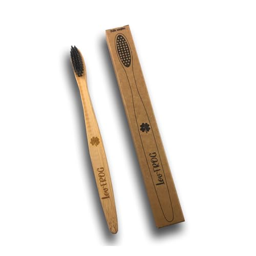 Lov'Frog - Children's Toothbrush with Activated Charcoal - Biodegradable Bamboo Handle - Soft Bristles Infused with Activated Carbon - Clover Design