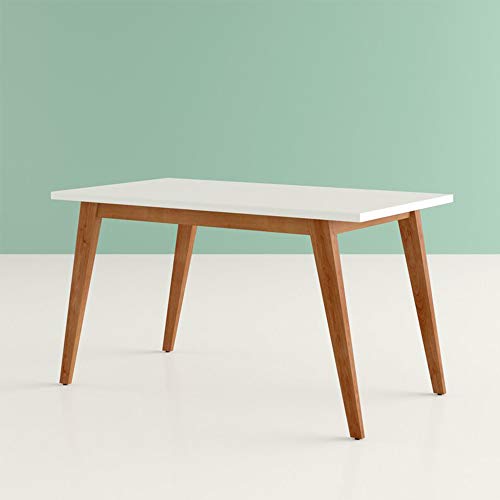 IDS Home Mid Century Modern Kitchen Dining Room Table Classic White Wooden Look Table Top Desk with Solid Metal Leg for 4/6 People, Home Office Leisure Coffee Table