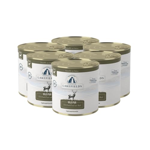 Lakefields Premium Hundefutter Nass | Wild pur 100% | 6 x 800g | Reines Muskelfleisch | Wildfleisch aus artgerechter Tierhaltung | Getreidefreies Nassfutter für Hunde | Regional & Naturbelassen