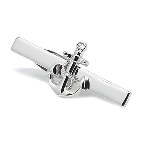 Anchor Tie Clip Rhodium Plated Fashion Anchor Tie Clip In Box (B)