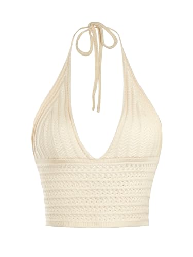 MakeMeChic Women's Crochet Tie Back Cropped...