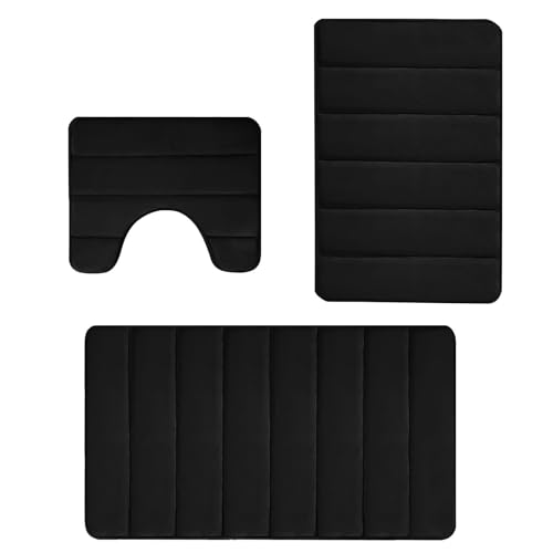 Juego de alfombras de baño lavables, alfombra de baño para inodoros - Juego de alfombrillas antideslizantes 3X en forma de U,Alfombra de suelo absorbente de esponja suave, lavable en forma