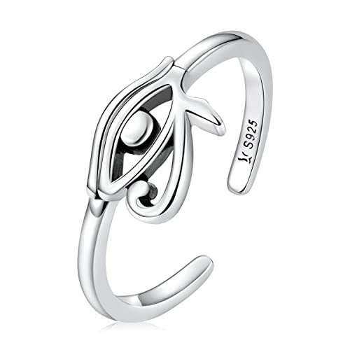 NewL Anillo abierto de plata de ley 925 con protección de ojo de Horus Egipto para mujer con personalidad fresca anillo de joyería regalo, Plata de ley Cover