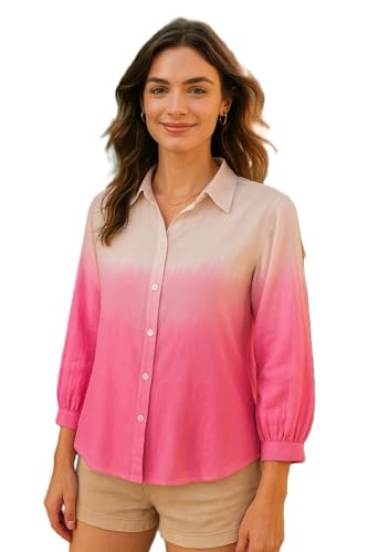 Image of Maaesa Women Handmade Ombre Tie & Dye Rayon Shirt | Relaxed Fit | Lightweight Breathable | Long Sleeve Button-Down | Classic Collar | Casual & Office Wear