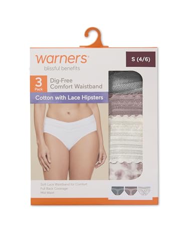 Image of Warner's Women's Blissful Benefits Women's Dig-free Comfort Waist With Lace Cotton Hipster 3-pack