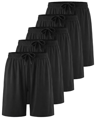 Image of Real Essentials 5 Pack: Boys' Dry Fit Basketball Shorts for Youth Kids Teens - Athletic Running Soccer Sports with Pockets