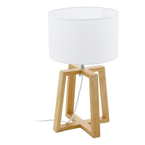 Eglo Chietino, Lámpara de mesa 1, 1 lámpara de mesa, diseño natural, madera, tela y acero, color blanco, natural, casquillo E27, incluye interruptor