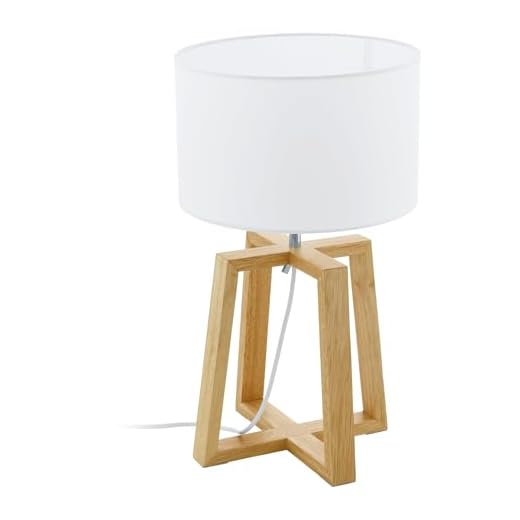 EGLO Bordslampa Chietino 1, 1 glödlampa bordslampa naturdesign, sänglampa av trä, tyg och stål, färg: vit, natur, fattning: E27, inkl. strömbrytare
