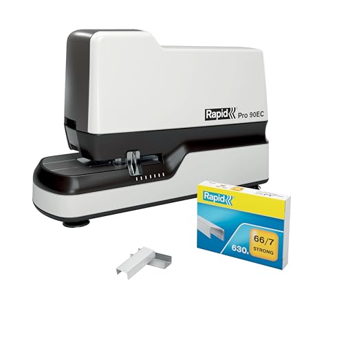 Rapid Pro 90EC Elektro-Tacker, schnelles & kontaktloses Heften, Hochleistungs-Heftgerät, ideal für Büros, inkl. 630 Heftklammern, bis zu 50 Blatt, Weiß, 20942901