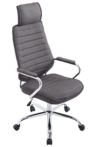 TPFLiving Silla de oficina Rocket de tela con respaldo cómodo, silla de escritorio, silla giratoria, silla ejecutiva XXL, silla de conferencia, estructura: metal cromado - gris oscuro