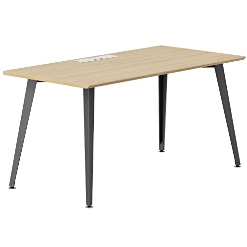 Image of Branch Office Desk, Modern Home Office Desk | Efficient Cable Management and Fast Assembly, Compact Workstation for Home or Apartment, 48 inch Woodgrain Top, Charcoal Base