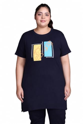 Image of In Love Women's Printed Cotton Plus Size Longline T-Shirt with Pockets | Cotton fabric - soft longline T-shirt with easy plus-size fit