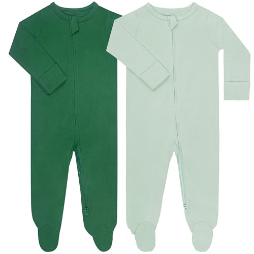 Image of GUISBY Footed Long Sleeve Baby Pajamas with Zipper Cotton Infant Sleepwear