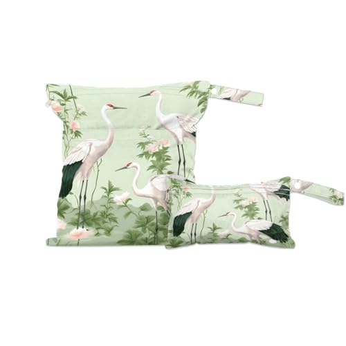 GzLeyigou 2 Set Bird Crane Wet Dry Bags for Baby Cloth Diapers Waterproof Reusable Storage Bag for Travel,Beach,Pool,Daycare,Stroller,Gym,Laundry,Dirty Clothes,Swimsuits Wet Clothes, Crane Wet Bag