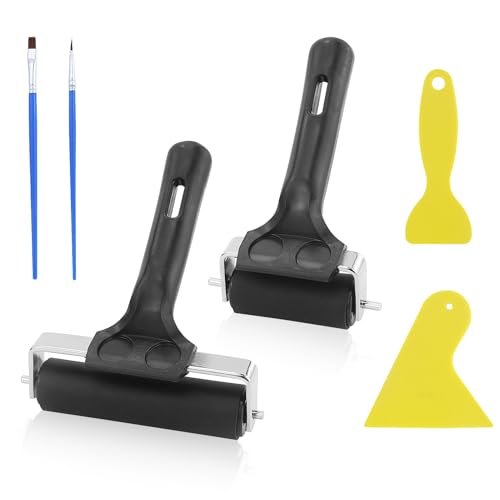 2 rodillos de goma con mango, rodillo de pegamento, rodillo de presión, rodillo de pintura, placas de linola, placa de impresión de gel, rodillo negro para bloque de tinta bloque de impresión de