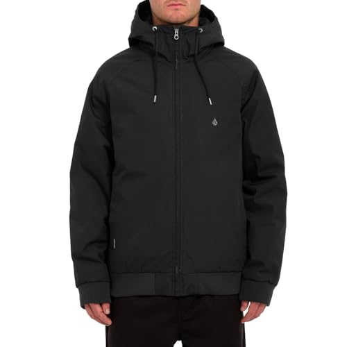 Volcom Hernan - Chaqueta pesada con capucha de teflón para hombre, Negro 324, L