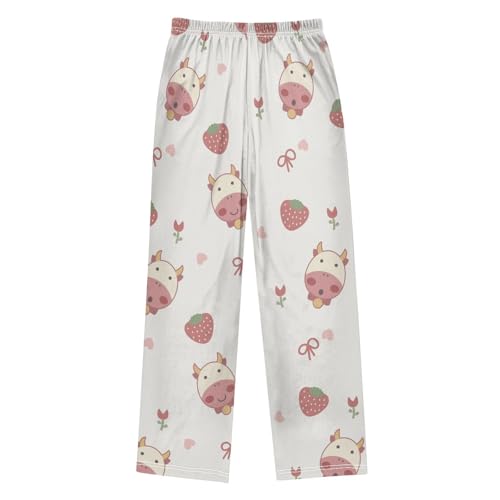 Cow and Berry Boys Pants Boys Athletic Pants Long Pant for Boywith Pockets Wide-Leg Size 6-14Y2