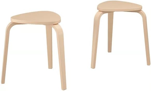 Set of 2 Triangle Wooden Stools - Stackable Backless Birch Wood with 3 Legs, Natural Finish - Ideal for Dining Room, Living Room, Garden, or Vanity