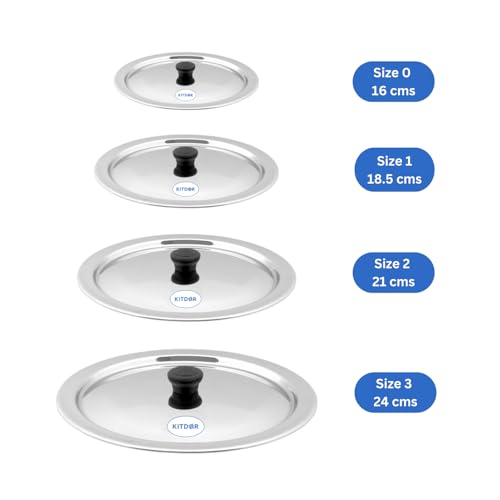 Image of Glossy Steel Lids for Utensils with Knobs | Melt-Free with a Good Gripsteel Lid for Kadai and Other Utensils | Round, Rust Resistant Steel (4 Pcs Set, Small)