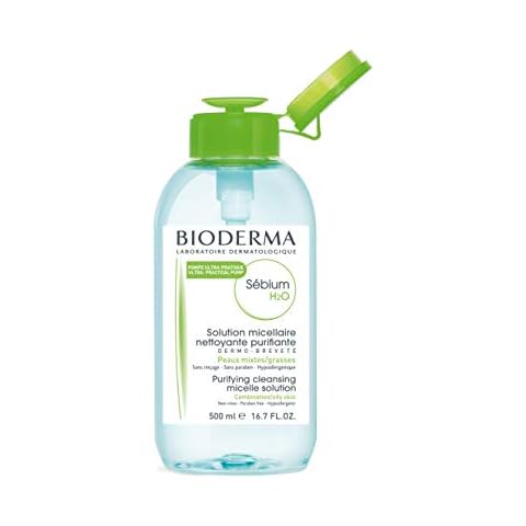 Bioderma Sébium H2O PUMP, Micellar Water, Cleansing and Make-Up Removing for Combination to Oily Skin, Green Bottle, 17 Fl Oz Cover