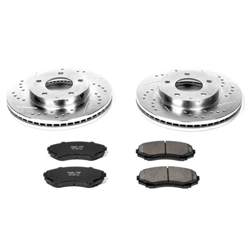 Image of PowerStop Front Brake Kit for Mazda MPV 2000-06 - Drilled and Slotted Disc Rotors with Carbon-Fiber Ceramic Brake Pads Replacement, K1184