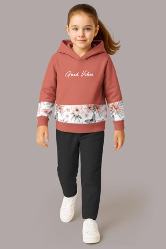 Image of HELLCAT Trendy Co-ords With Hoodie Sweatshirt and Trackpant Clothing Set for Girls.