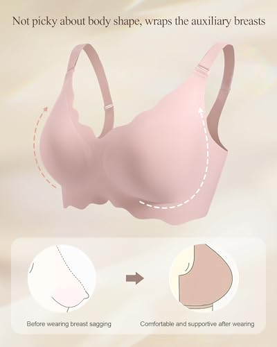 Image of HORISUN Wireless Seamless Bras for Women No Underwire Wavy V Neck Soft Support Full Coverage Comfortable Bra