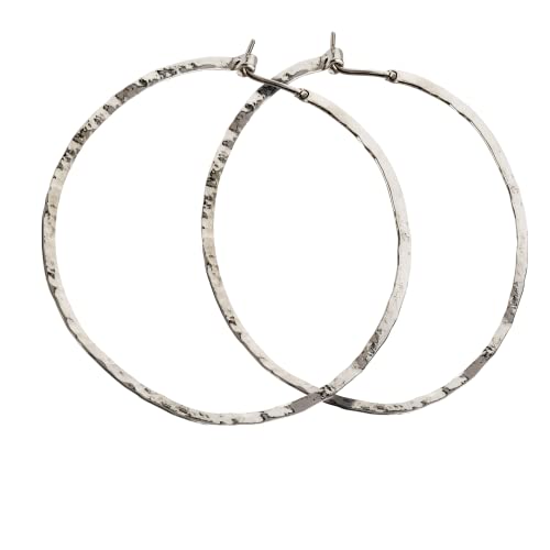 Hammered Hoop Earrings 925 sterling silver handmade Large Hoop 2.5 inch