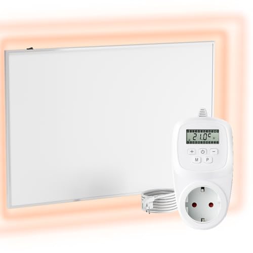 UMBRELLA® Pannello Riscaldante a Infrarossi con Termostato [INCL. TERMOSTATO TH12] – Radiatore a Infrarossi–Riscaldamento a Infrarossi con Tecnologia Carbon Crystal–Pannello Adatto per il Bagno – 600W