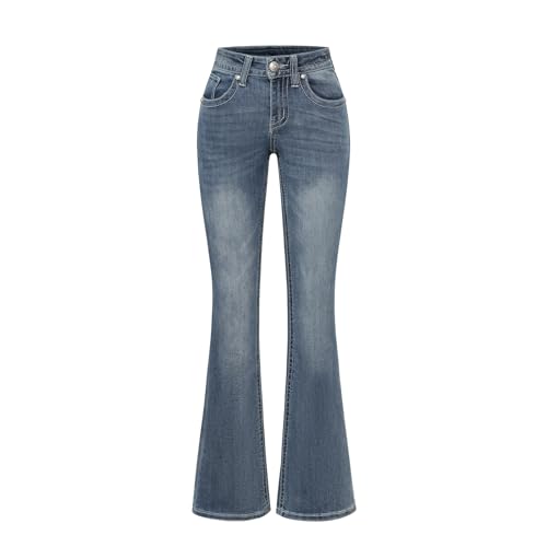 Women's Classic Fashion Jeans Bell Bottom Mid Waist Stretch Slim