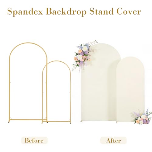 Image of 7.2FT 6FT Arch Backdrop Cover for Wedding, Set of 2 Stretchy Spandex Fitted Arch Stand Cover for Baby Shower, Birthday Party Decor, Chiara Backdrop Cover with Double-Sided Design(Ivory)