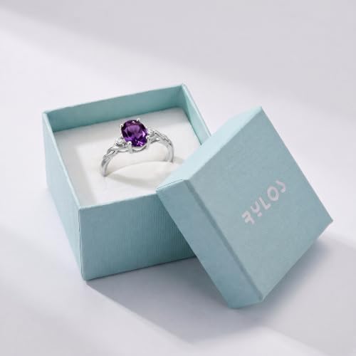 Image of Rylos Sterling Silver Classic Birthstone Ring - 7X5MM Oval Gemstone & Diamonds - Women's Jewelry, Sizes 5-10