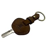 JICHENG Vintage Genuine Leather Key Sleeve,Handmade Key Ring Holder,Rustic Key Chains,Stylish Key Cover, Brown