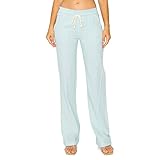 Cali1850 Women's Casual Linen Pants 32' Inseam Oceanside Drawstring Smocked Waist Lounge Beach Pants with Pockets Frost Mint X-Large