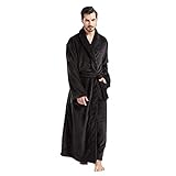 FashGudim Herren Bademäntel groß und groß in voller Länge Plüsch Fleece lange Robe Schal Kragen warm Winter Männer Bademantel(Schwarz,4XL)
