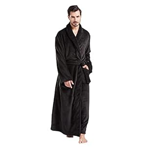 FashGudim Mens Robes Big and Tall Full Length Plush Fleece Long Robe for Men Bathrobe Shawl Collar Warm Winter House…