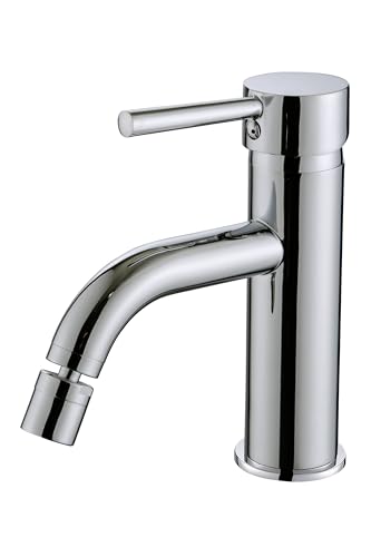 Marco Mammoliti | Miscelatore Rubinetto Bidet Monocomando Luvola 35 Cromo in Ottone con Asta Saltarello e Piletta in Metallo, Rubinetto Tondo, 17,7x17x5cm