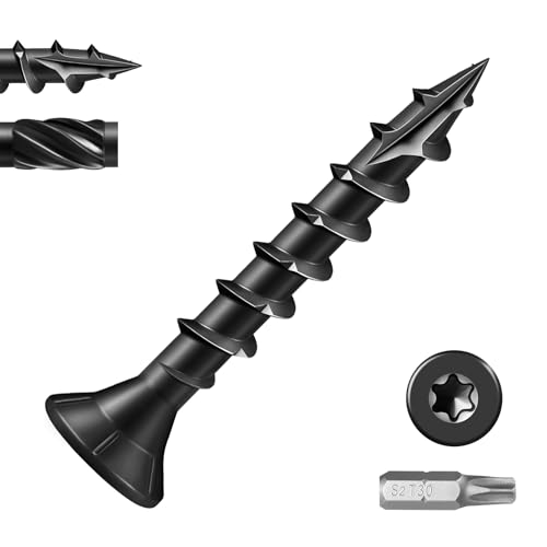 VGBUY Deck Screws #8 x 1 Inch Heavy Duty Exterior Wood Screws,Torx Drive Head Deck Screw Black Rust Resistant Epoxy Coated,Long Outdoor Screws with Star Bit(1Ibs,198Pcs)