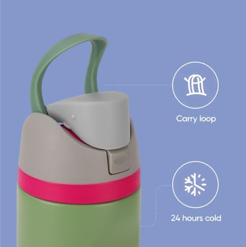 Sarvin Aqua Dual-Sip Insulated Stainless Steel Water Bottle 24 Oz Verde Rosa miniatura 3